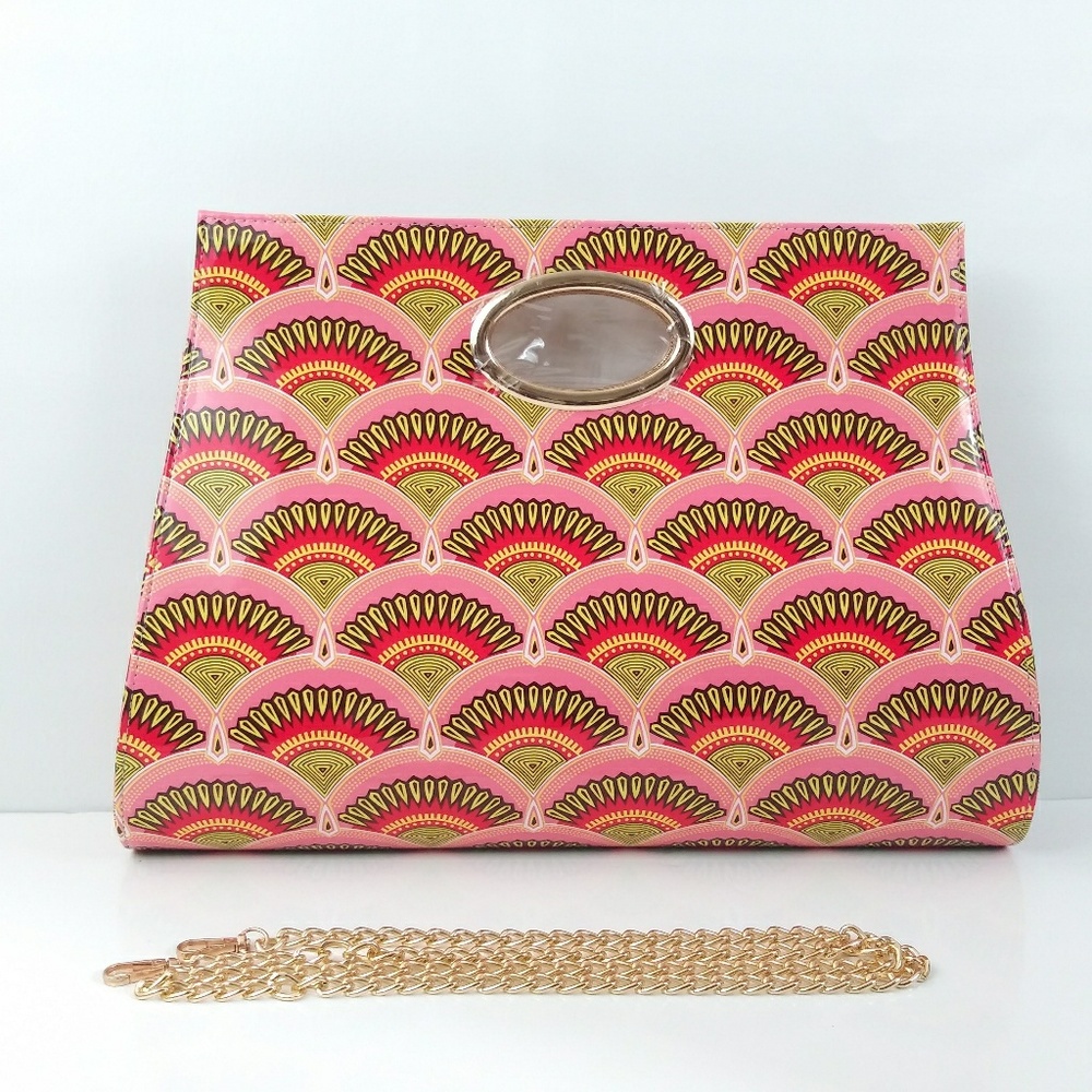 XL Faux Leather Rose color Fan Motif Purse